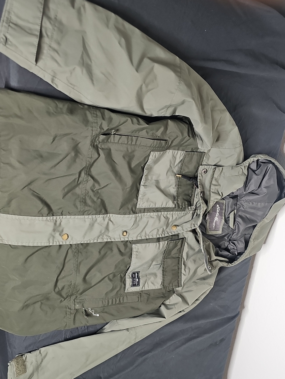 Eddie Bauer Two-Tone Olive Green Hooded Field Jacket